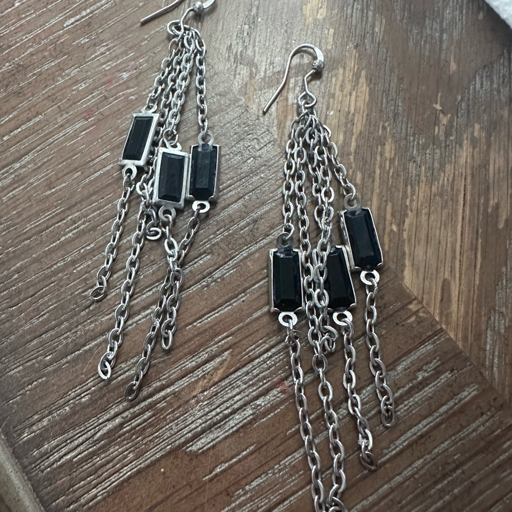 Elegant Silver and Black Dangle Earrings
